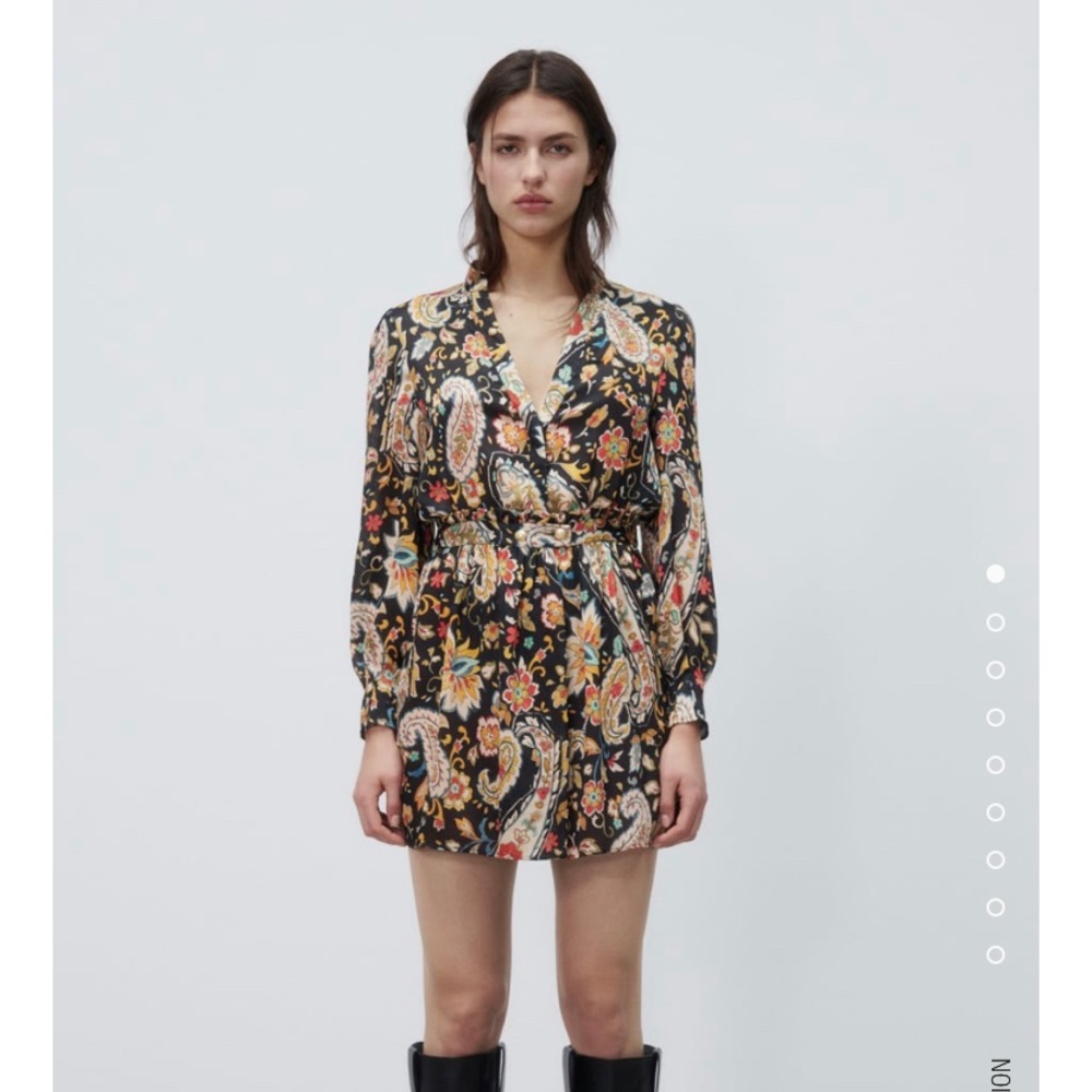 Printed new long sleeve v neck dress multi colored